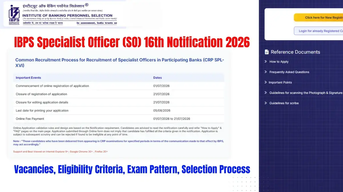 IBPS Specialist Officer (SO) 16th Notification 2026: Vacancies, Eligibility Criteria, Exam Pattern, Selection Process