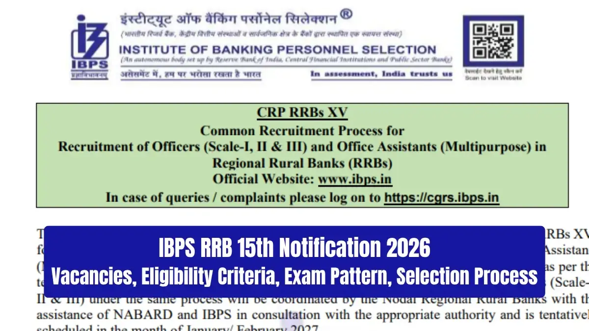 IBPS RRB XV 15th Notification 2026: Vacancies, Eligibility Criteria, Exam Pattern, Selection Process