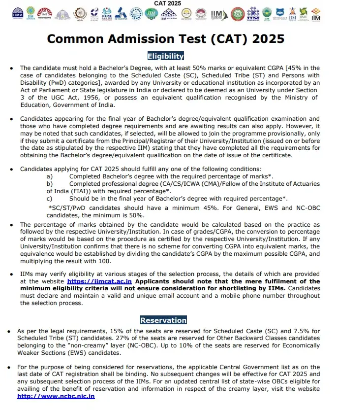 Common Admission Test Eligibility 2026 (CAT)