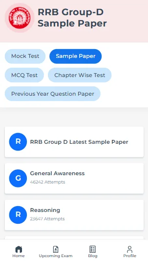 RRB Group D Assistant free sample paper online test​